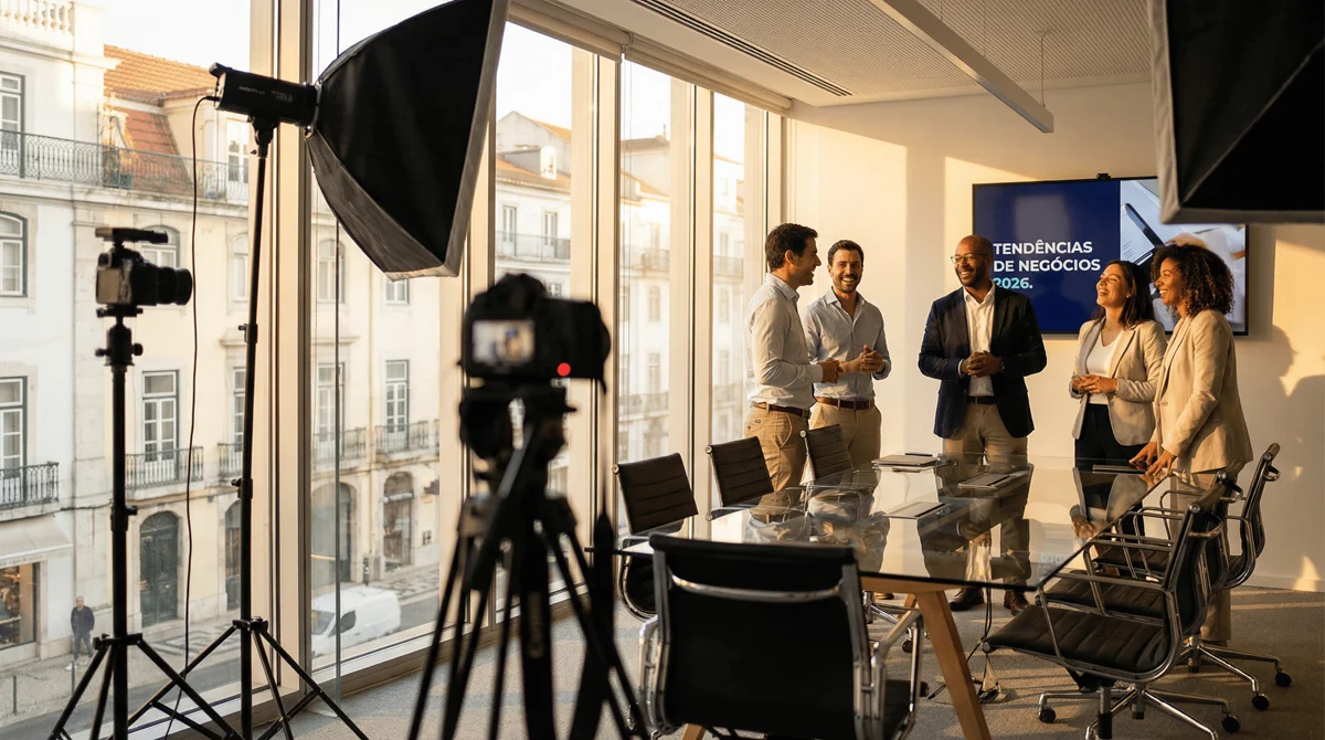 Sessão de fotografia corporativa profissional em escritório